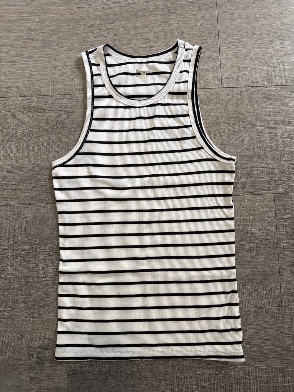 No Boundaries Black and White Striped Ribbed Tank